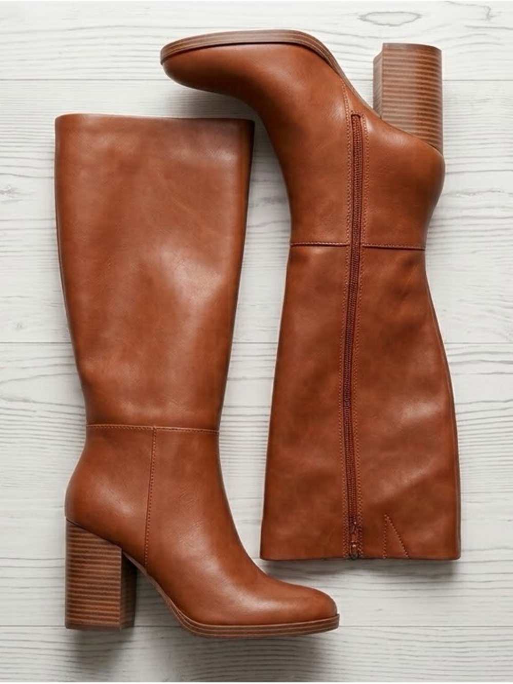 NWT Unisa Lanna Cognac Brown Knee-High Heeled Boots Stacked Block Heel Size 10